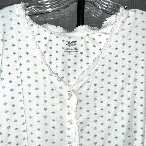 Chaps pajama set, white w/tiny blue flowers, cotton blend knit, feminine & cozy - Picture 4 of 16